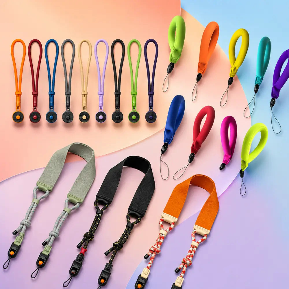 Camera straps and lanyards including neck straps, wrist straps, floating straps and DJI controller straps