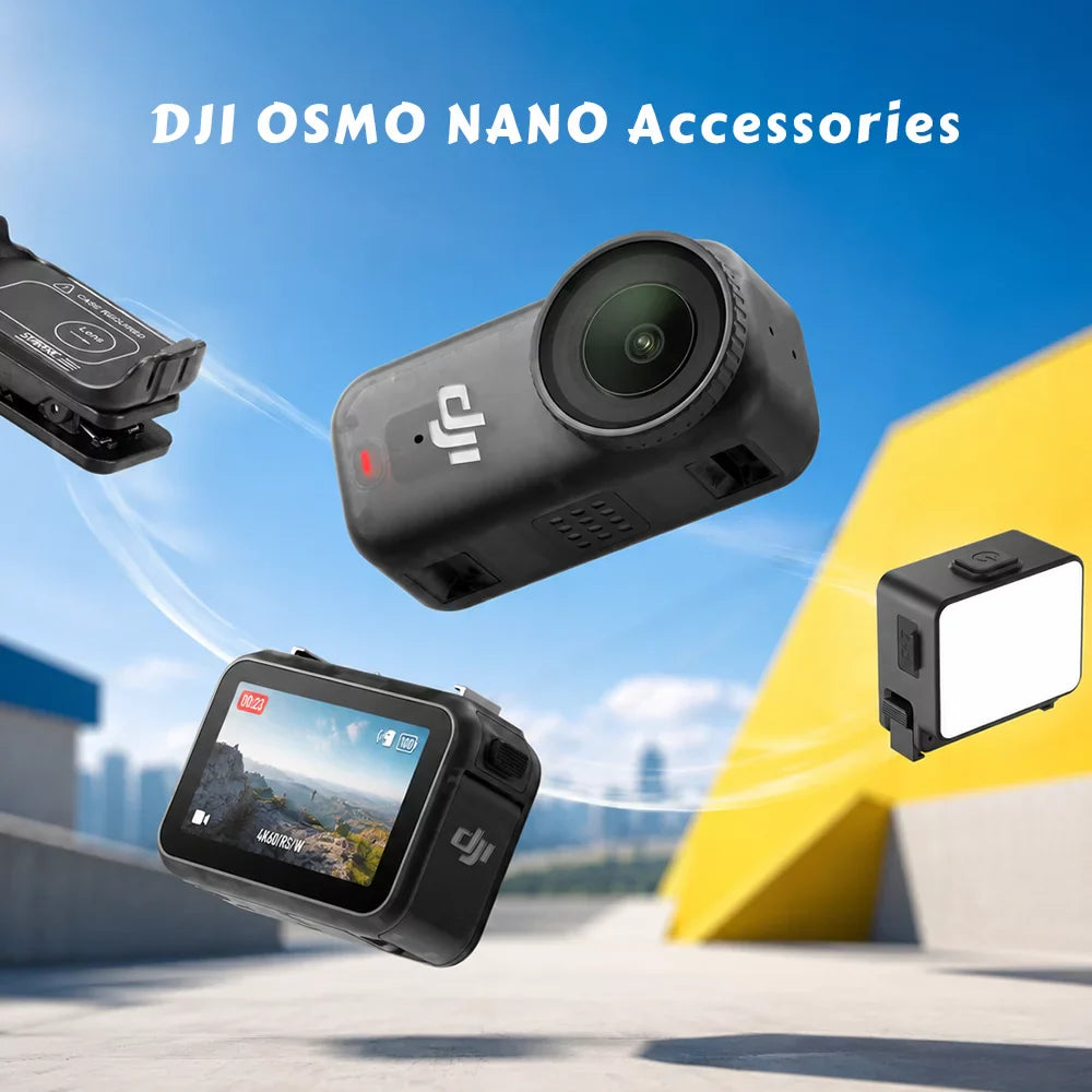 DJI Osmo Nano accessories featuring filters, carrying cases, wearable mounts and camera protection