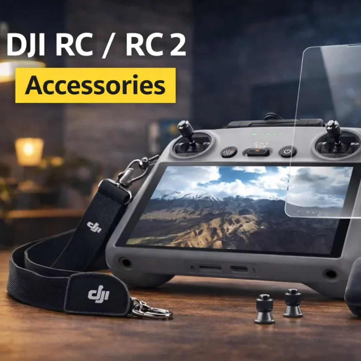 DJI RC and RC2 accessories collection including screen protectors mounts and cases