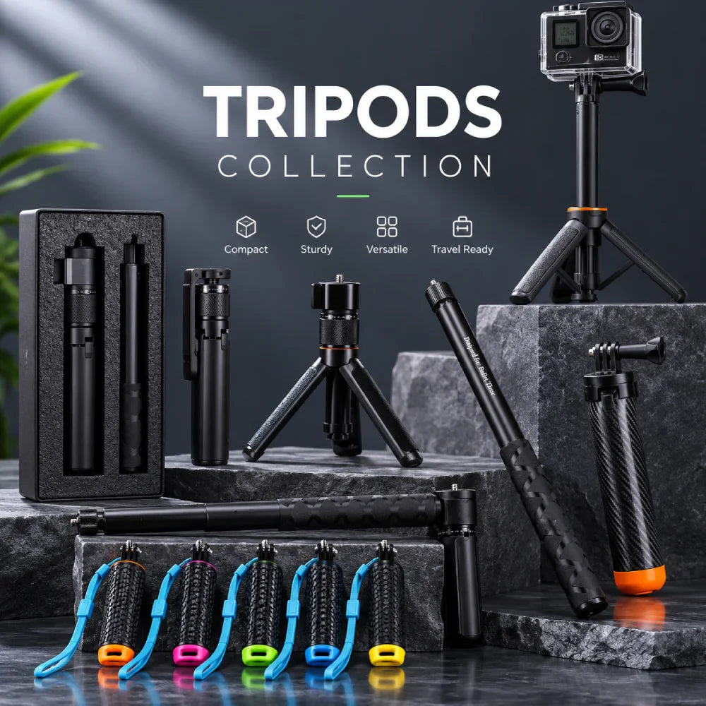 Action camera tripods, extension poles and selfie sticks for vlogging, travel and outdoor adventures