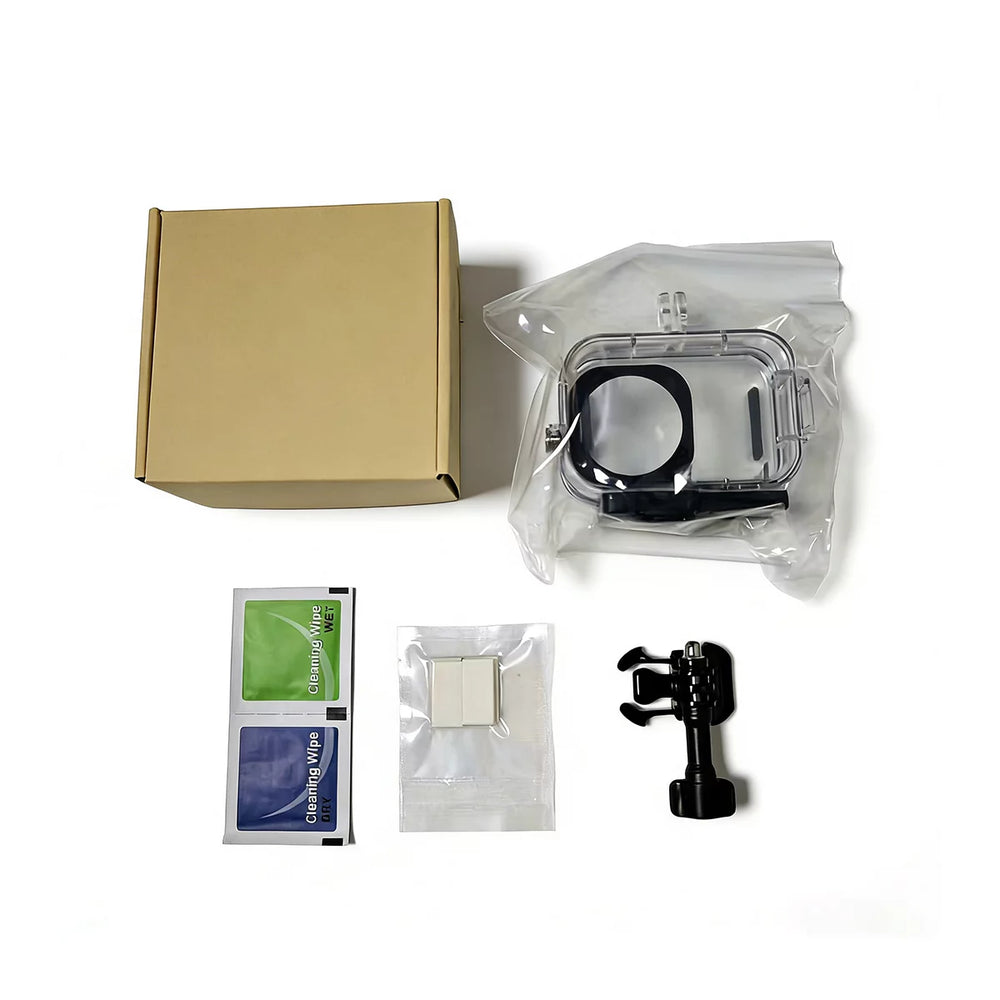 Official retail packaging for AeroFocus DJI Action 6 70M waterproof diving case.