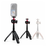 AeroFocus mini tripod selfie stick with cold shoe mounted with Insta360 X6