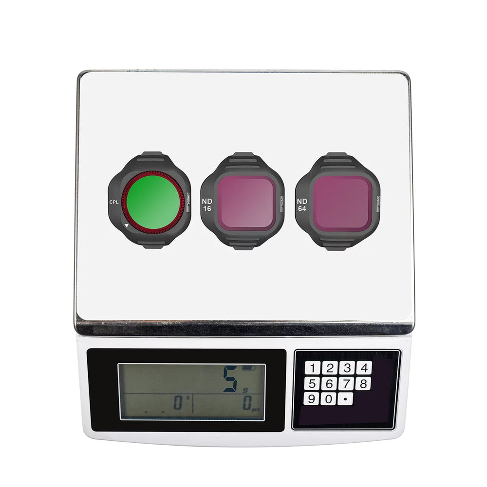Digital scale showing the ultra-lightweight 1.2g design of Mini 5 Pro filter.