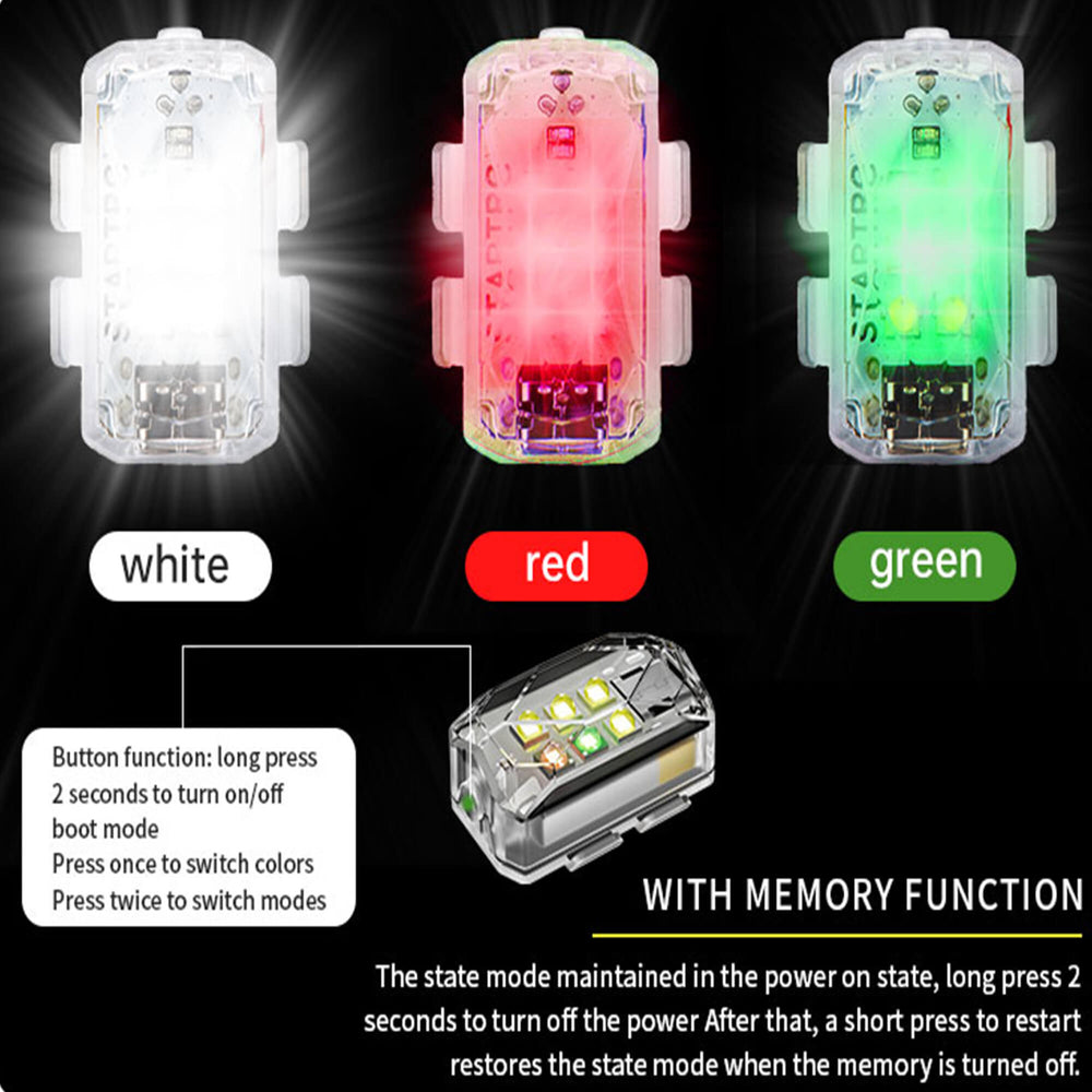 Drone strobe light LED modes with white red and green flashing lights