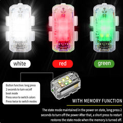 Drone strobe light LED modes with white red and green flashing lights