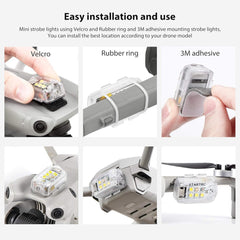 Drone strobe light mounted on drone using silicone ring and 3M adhesive