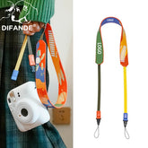Premium retro PU leather camera strap with colorful stitching for Fujifilm cameras.