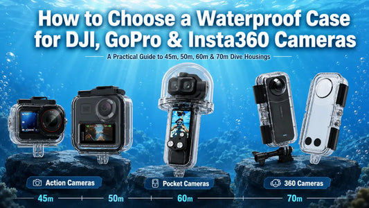 AeroFocus waterproof case guide for DJI, GoPro and Insta360 action, Pocket and 360 cameras.