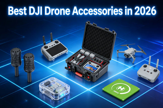 Best DJI drone accessories including landing pads, safety lights, and controller upgrades