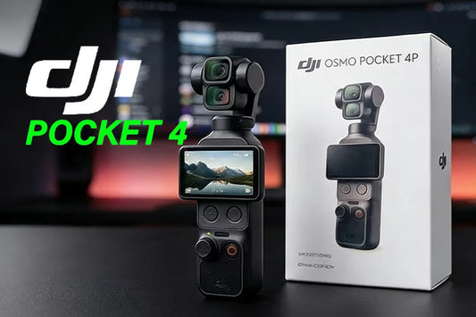 Cinematic concept of the DJI Pocket 4 handheld gimbal camera for professional vloggers.