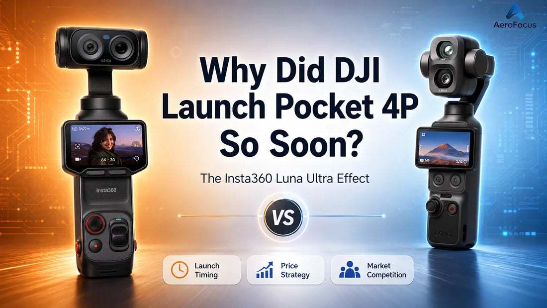 Blog cover showing DJI Osmo Pocket 4P vs Insta360 Luna Ultra, focused on launch timing, pricing strategy, and market competition