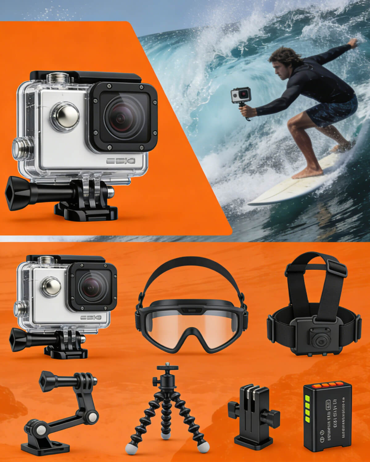 Camera accessories including filters, tripods, mounts, and protective cases