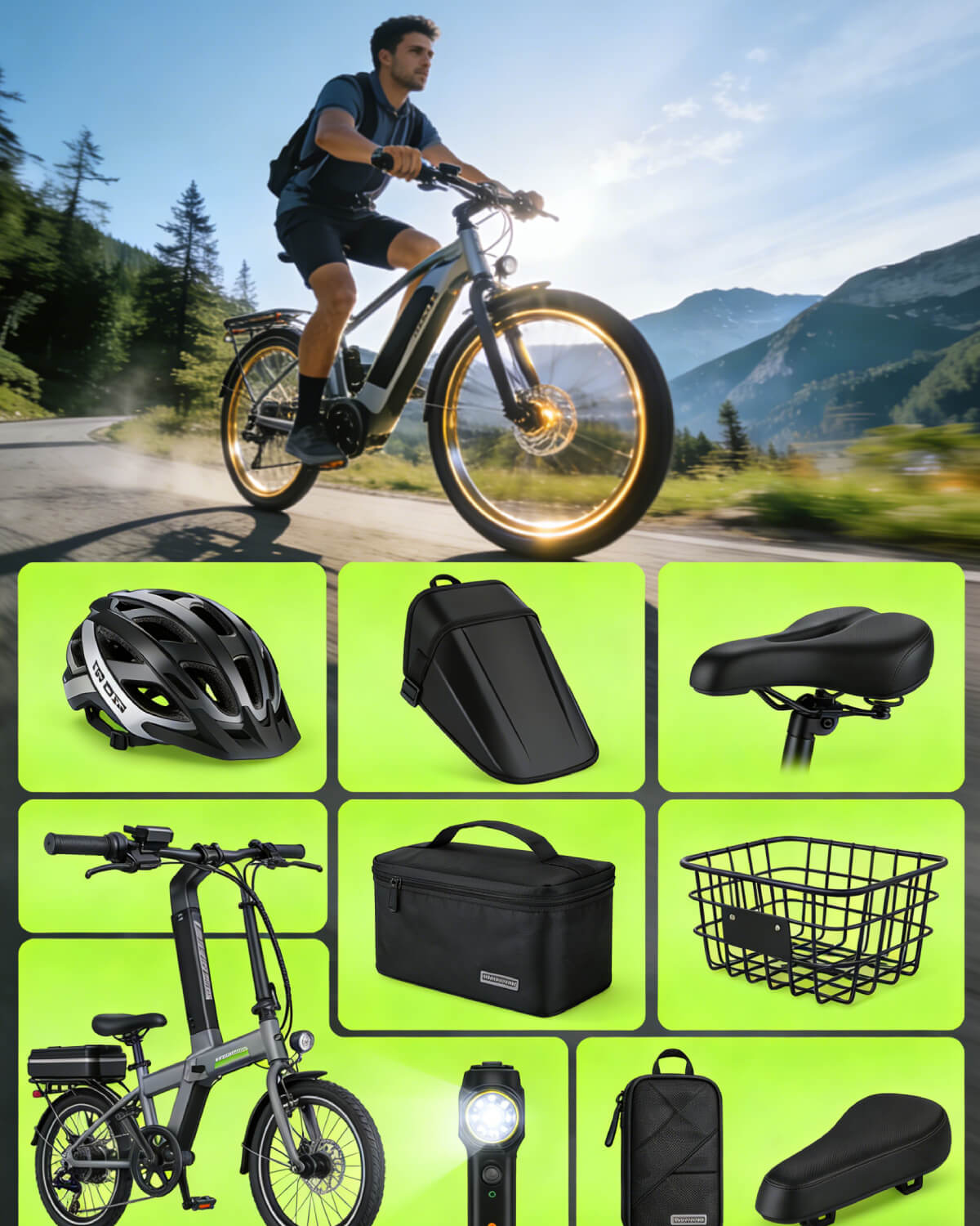 E-mobility accessories for bikes and electric riding devices