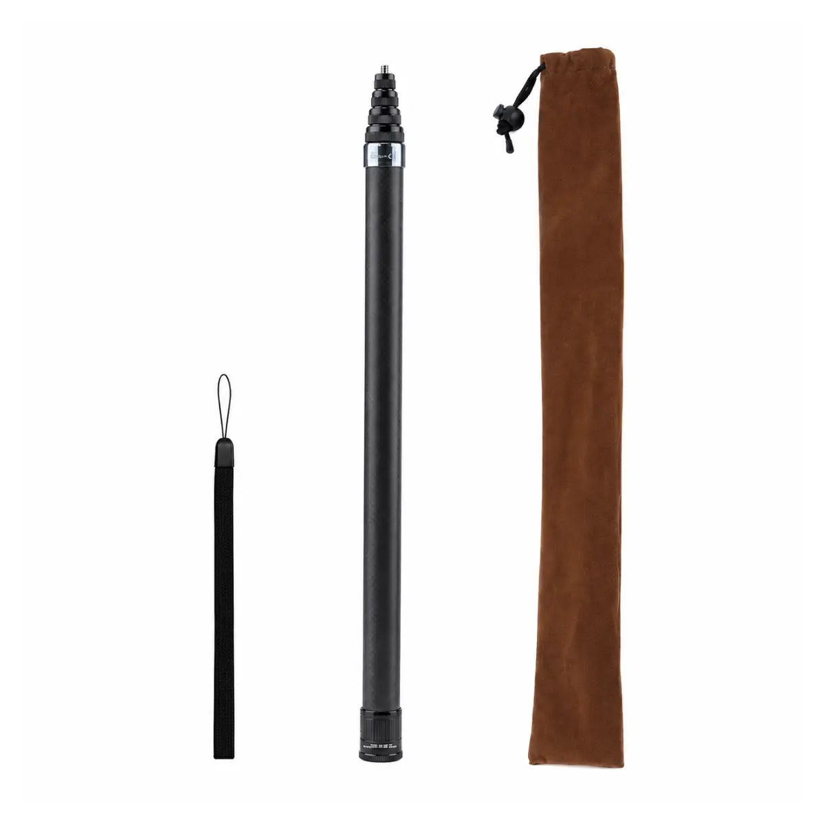 3M carbon fiber selfie stick package with wrist strap carrying bag and box
