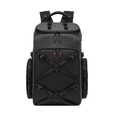 Black 40L FPV drone and camera backpack on white background