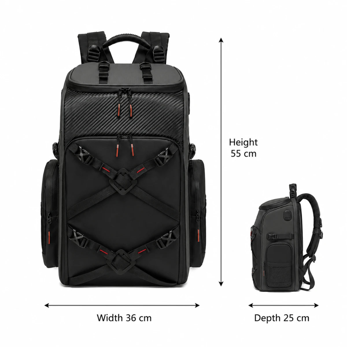40L FPV drone camera backpack dimensions 36 by 25 by 55 cm