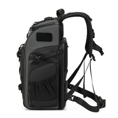 40L FPV drone and camera backpack side view with side storage pocket