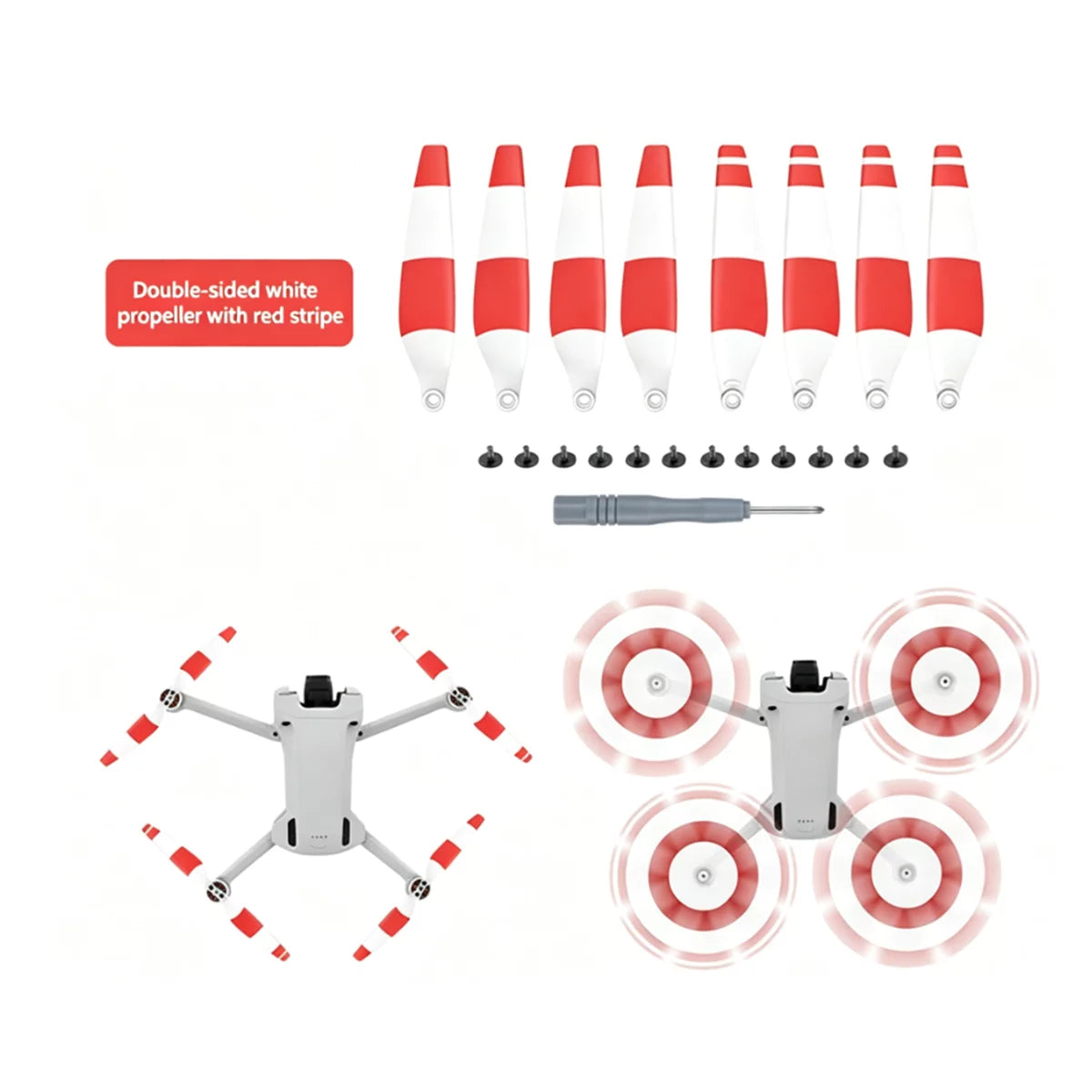 Red and white dual-color replacement propellers for DJI Mini series.