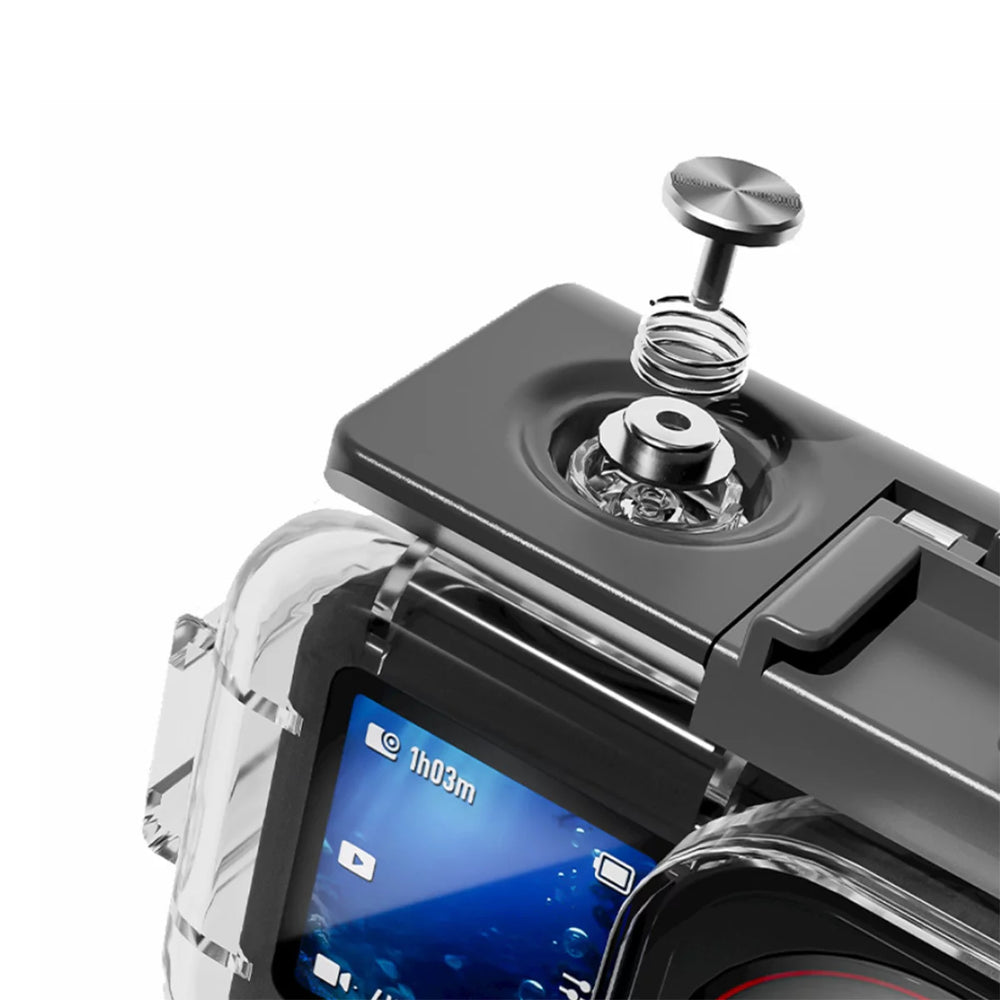 Corrosion-resistant 316 stainless steel buttons on DJI Action 6 diving case.
