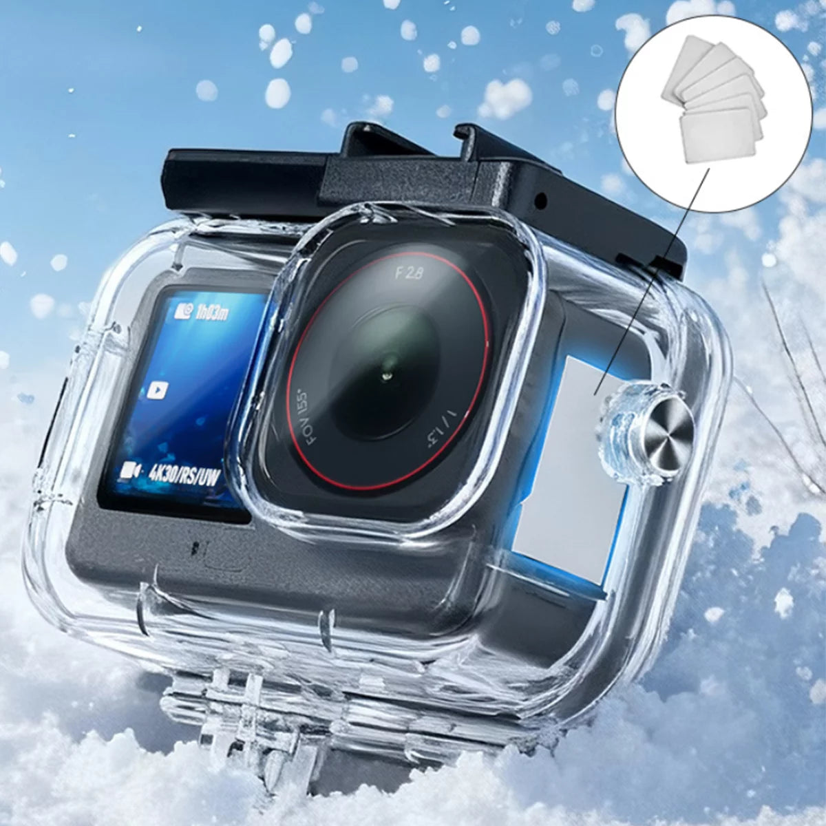 6-piece anti-fog inserts kit included with DJI Action 6 waterproof housing.