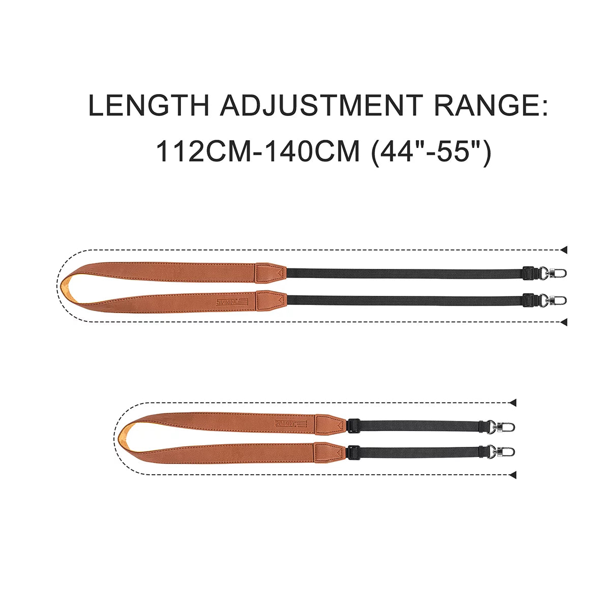 Length adjustment range (110cm to 140cm) of the DJI RC lanyard.