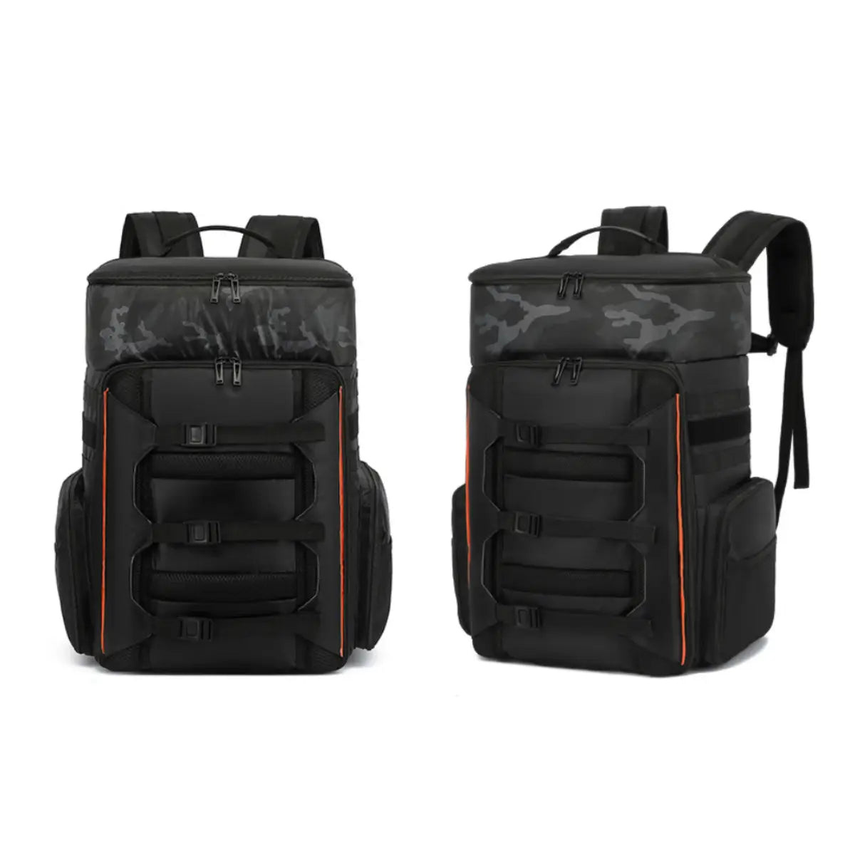 AeroFocus 33L FPV drone backpack in black with orange trim
