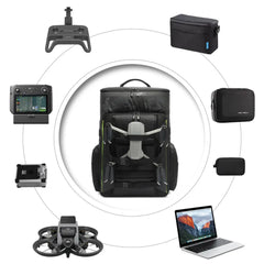 AeroFocus 33L FPV drone backpack storing drones goggles controller batteries laptop and travel gear