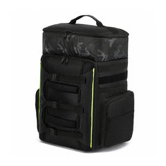 AeroFocus 33L FPV drone backpack left side view with elastic and zippered storage pockets