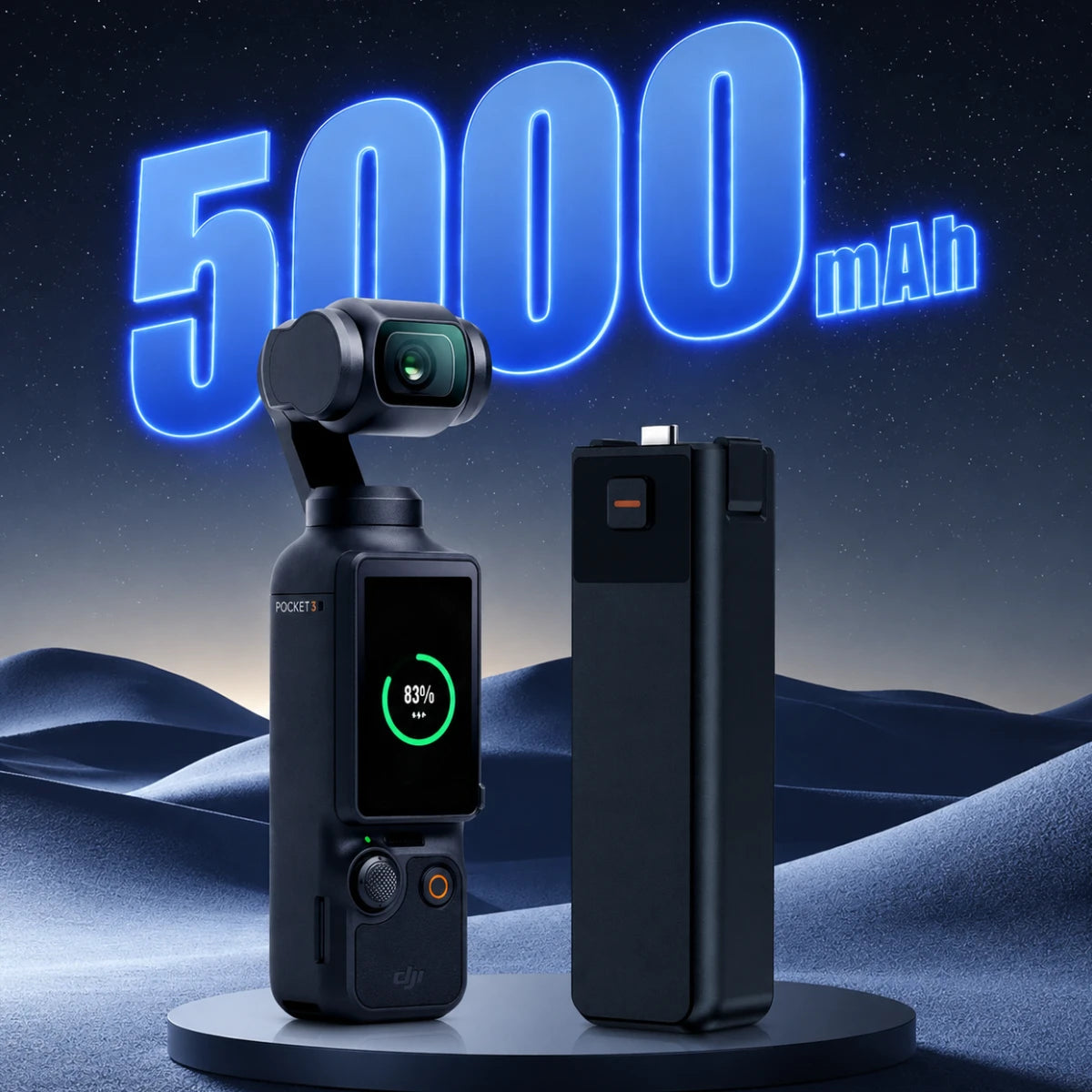 AeroFocus 5000mAh extended battery handle capacity for DJI Osmo Pocket 3 4 and 4P