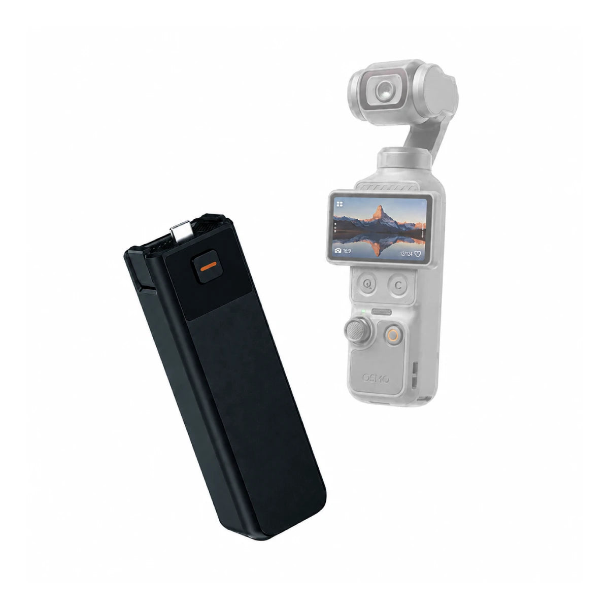 AeroFocus 5000mAh battery handle installed on DJI Osmo Pocket 4