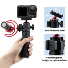 AeroFocus action 5 pro mini tripod with cold shoe expansion and 360-degree adjustable head