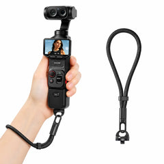 AeroFocus black self-locking camera wrist strap with 6 mm polyester rope and zinc alloy swivel hook