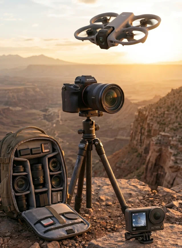 Compact camera accessories and mounting adapters for creators and action cameras