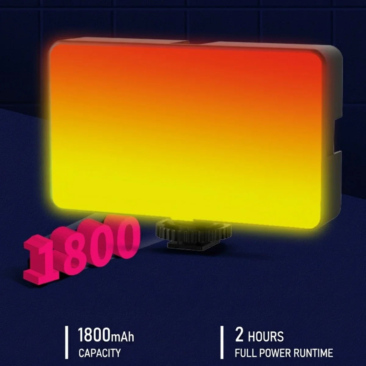 Rectangular camera fill light with 1800mAh battery and up to 2 hours runtime