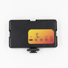 Back view of rechargeable rectangular camera fill light with control buttons