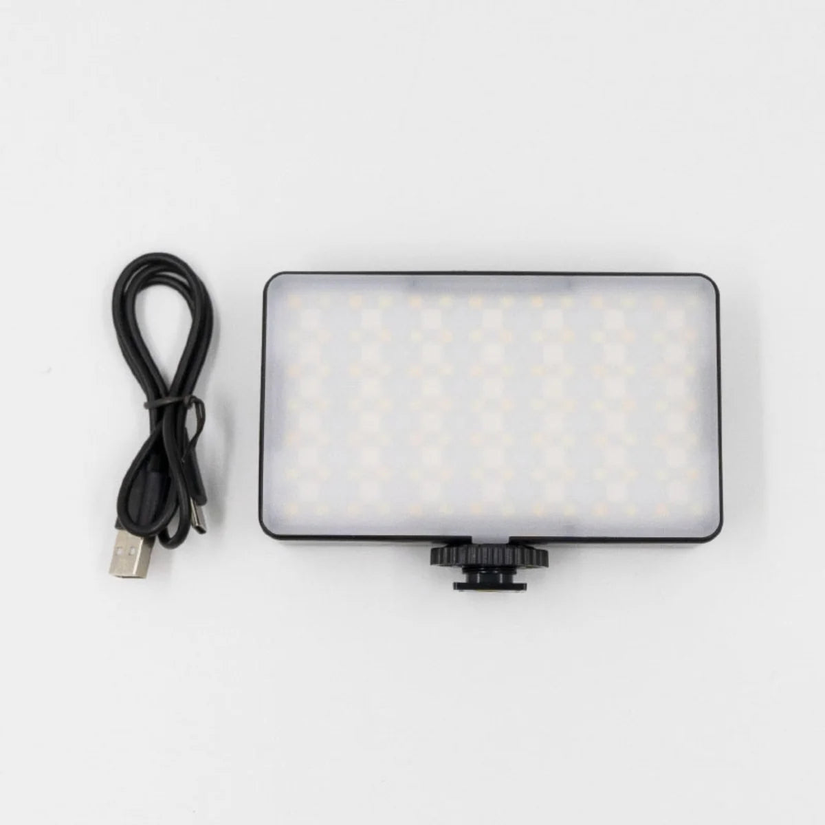 Rectangular camera fill light package includes LED light and USB Type-C charging cable