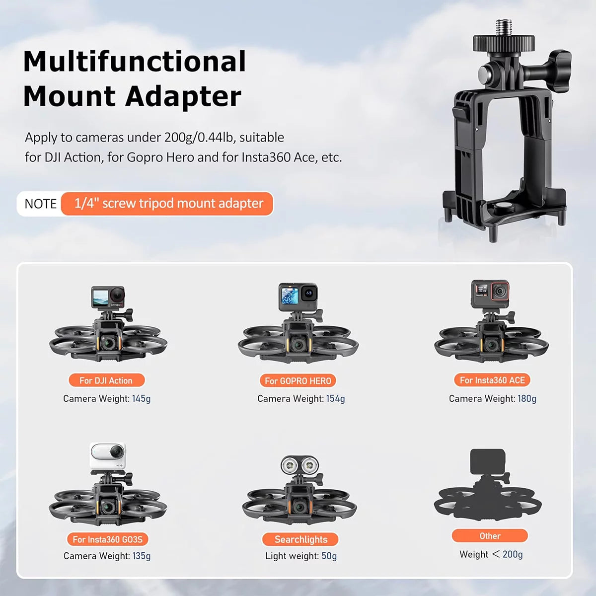 Compatible action cameras for DJI Avata 2 camera expansion mount