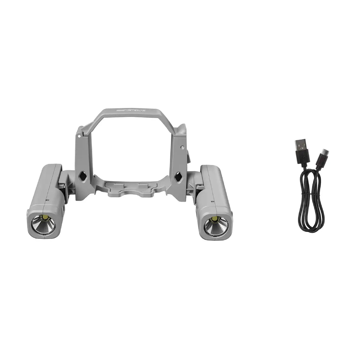 AeroFocus DJI Mini 4 Pro dual searchlight package contents with light assembly and USB charging cable