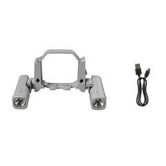 AeroFocus DJI Mini 4 Pro dual searchlight package contents with light assembly and USB charging cable