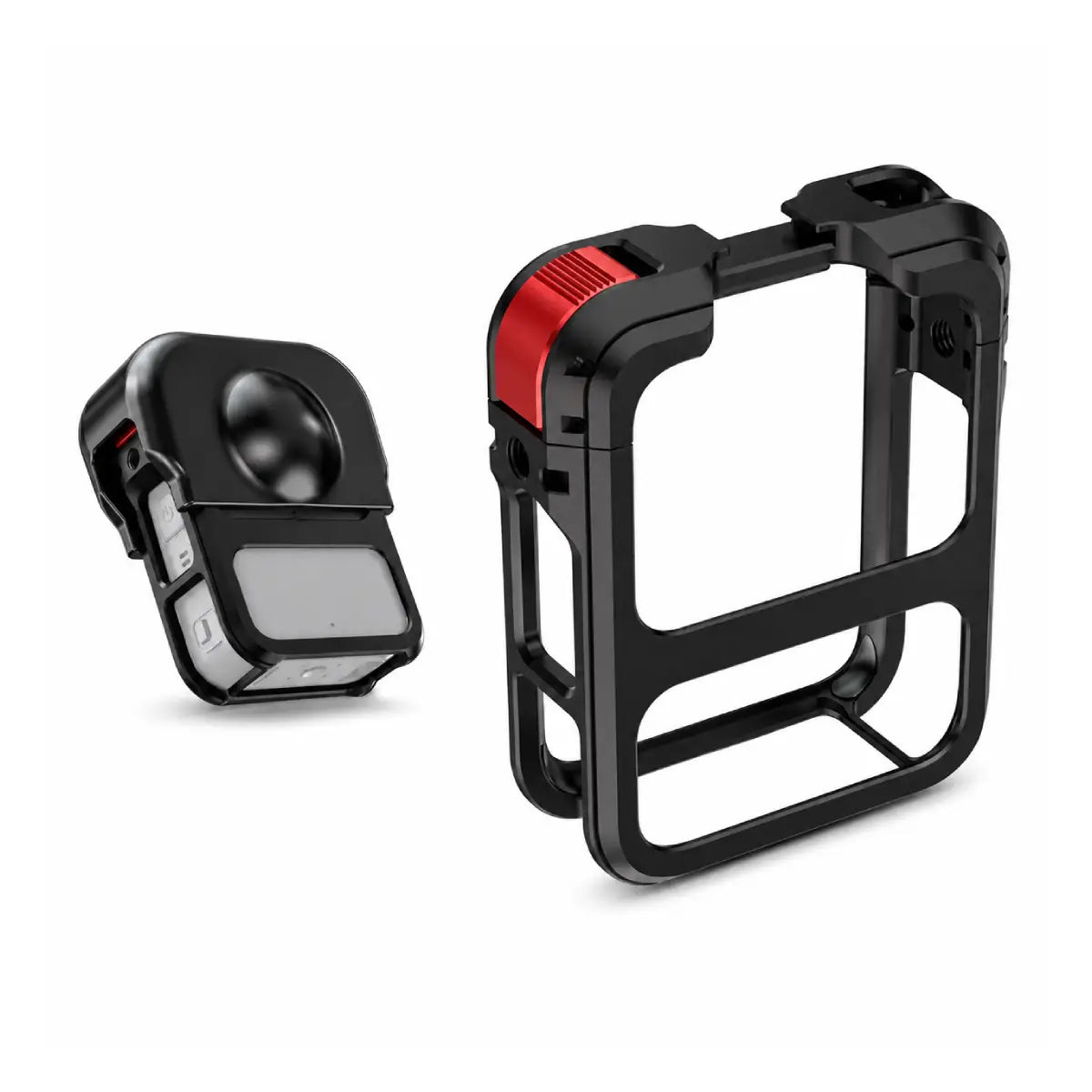 AeroFocus metal camera cage mounted on DJI Osmo 360 2