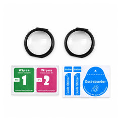 AeroFocus DJI Osmo 360 lens protector package with two lens guards cleaning wipes and dust sticker