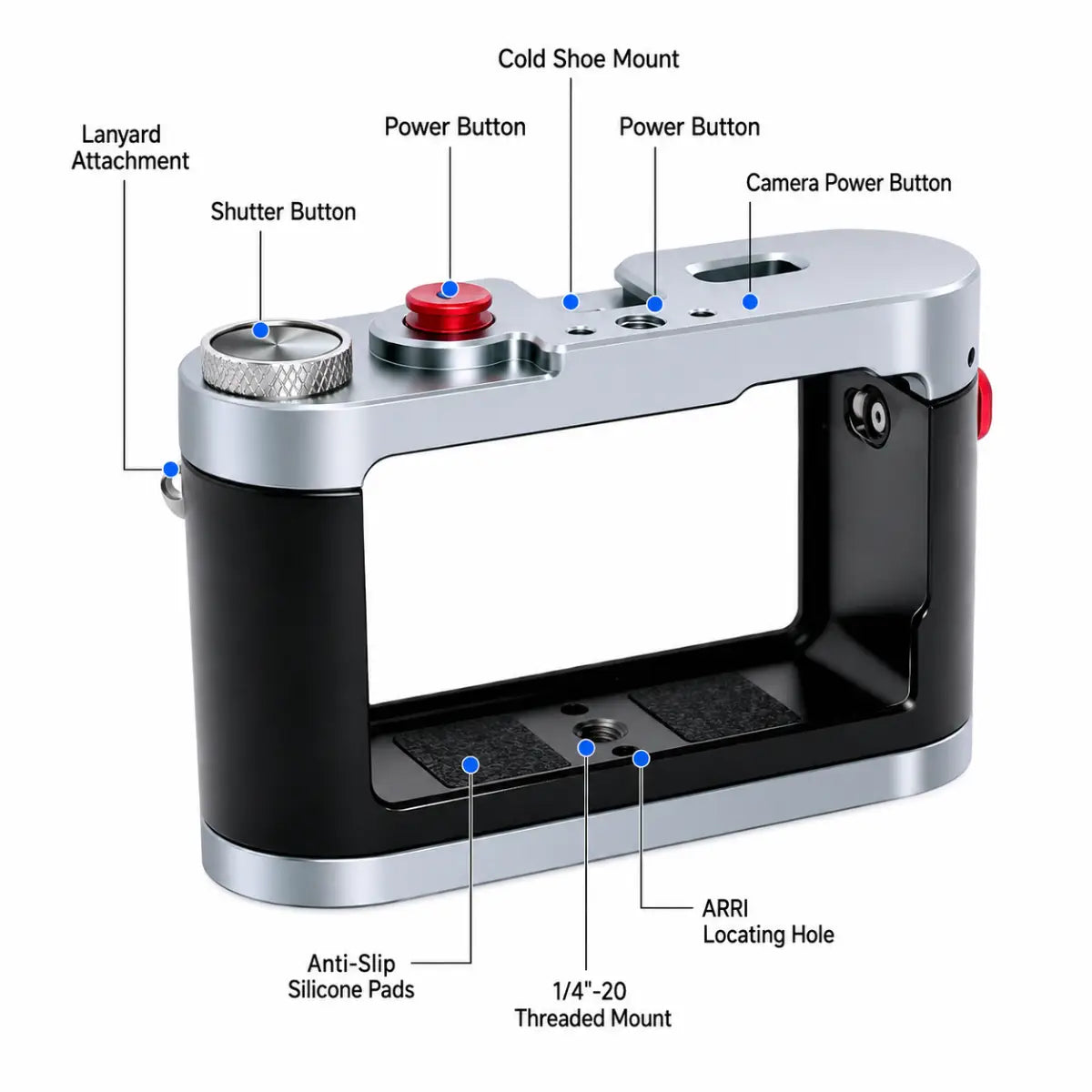 AeroFocus metal cage button and port access design for DJI Osmo Action 5 Pro Action 4 and Action 3
