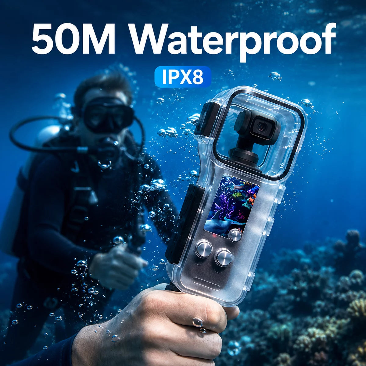 AeroFocus 50m depth waterproof case for DJI Osmo Pocket 4 diving and water sports
