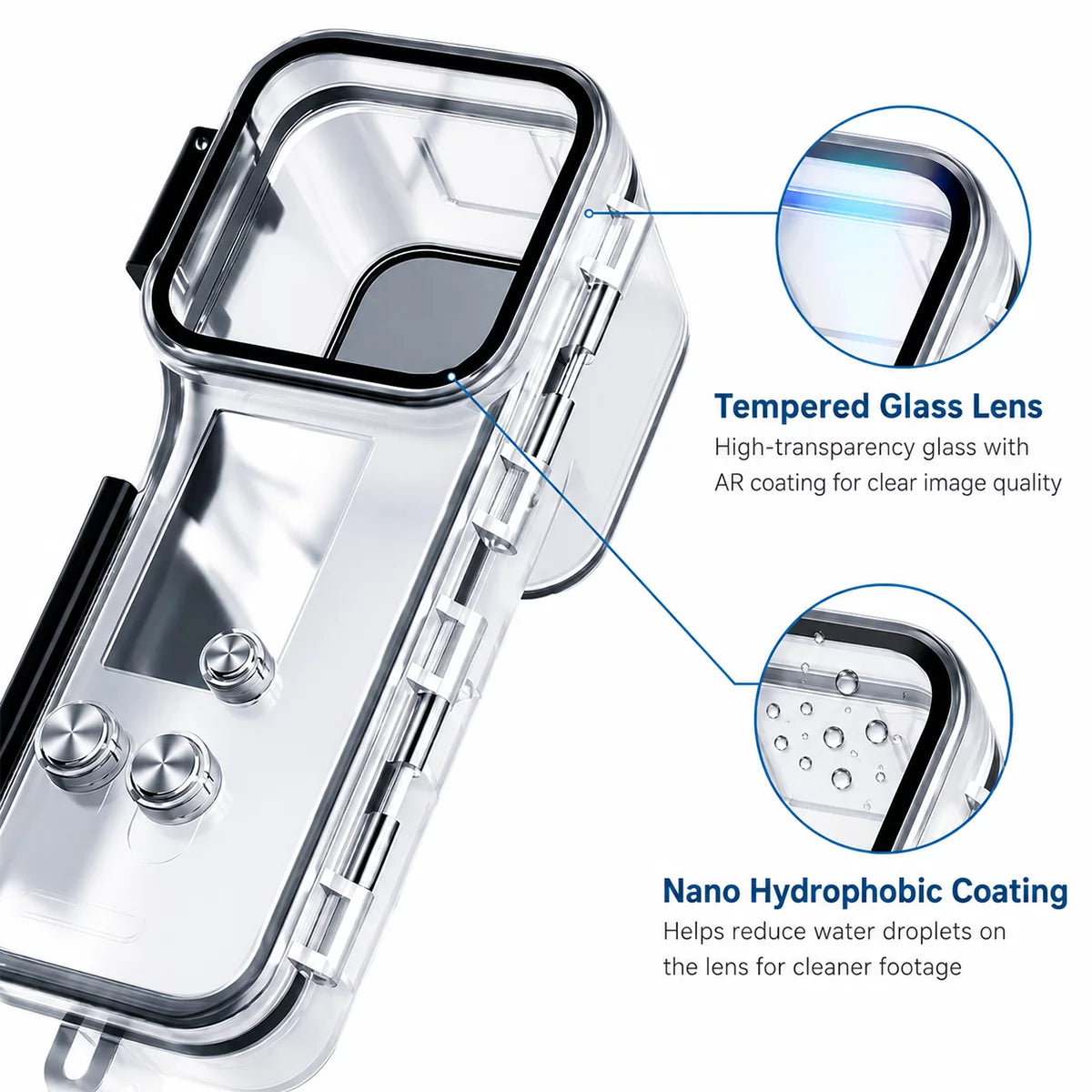 AeroFocus DJI Osmo Pocket 4 waterproof case tempered glass lens with nano hydrophobic coating