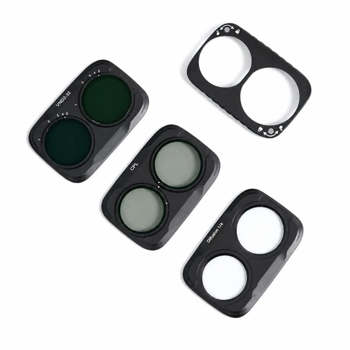 AeroFocus DJI Osmo Pocket 4P magnetic filter kit contents with filter base, CPL, Black Mist 1/4 and VND1-5 filters