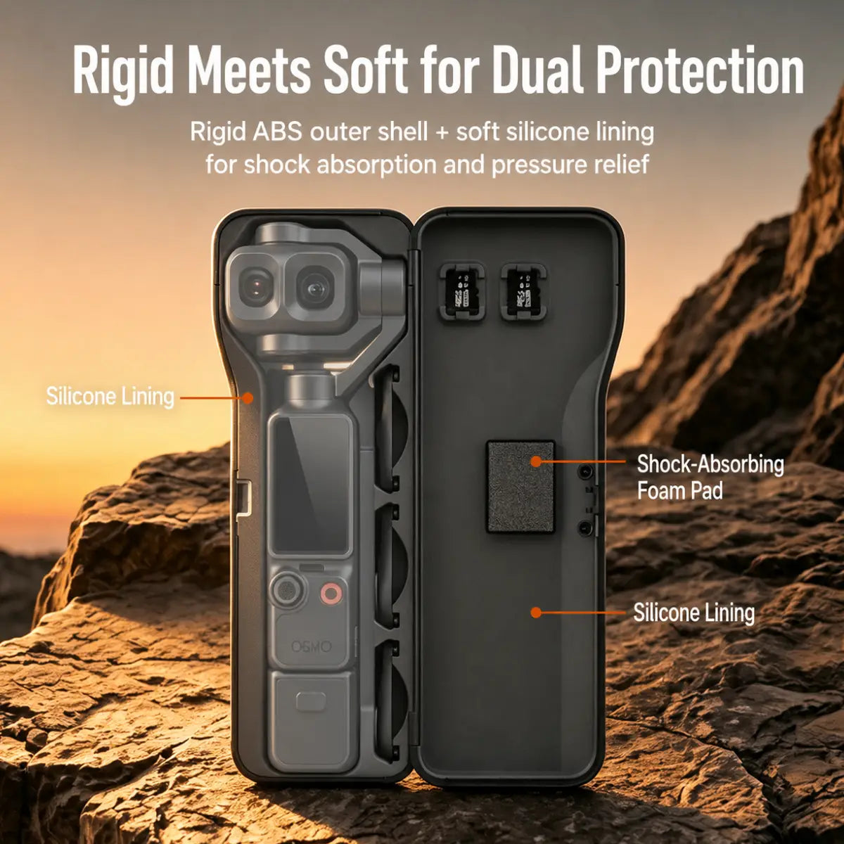 AeroFocus DJI Osmo Pocket 4P case with silicone lining and shock-absorbing foam protection