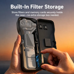 AeroFocus DJI Osmo Pocket 4P protective case with 3 filter slots and 2 microSD card slots