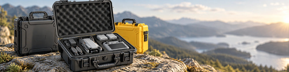 AeroFocus hard carrying cases for drone and RC equipment, designed for storage, transport and protective organization of drone kits and controllers.