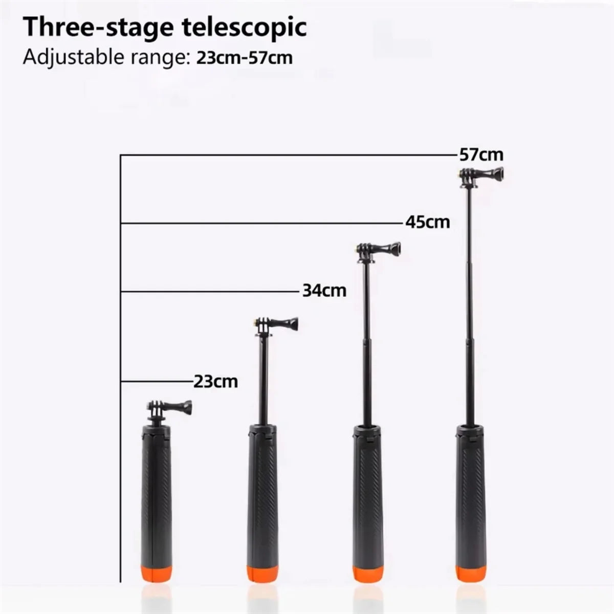 extendable floating selfie stick adjustable from 23cm to 57cm