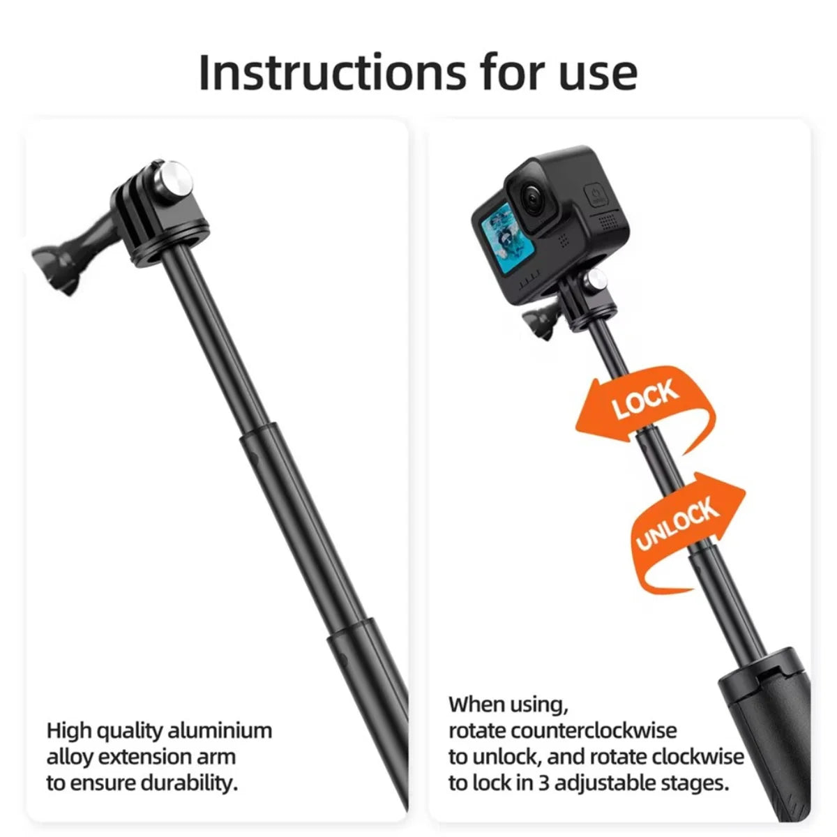 rotating extendable pole for action camera floating selfie stick